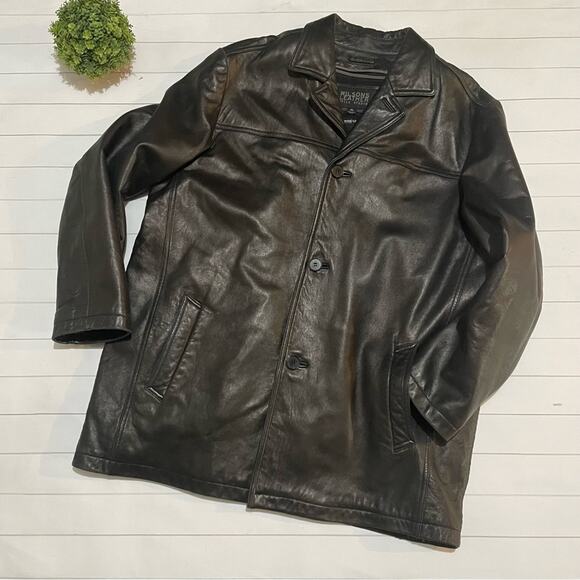Wilsons Genuine Leather Black Button Front Jacket Coat Mens Size xL